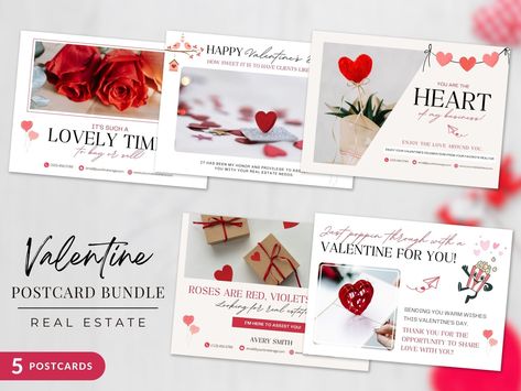 Real Estate Farming, Realtor Postcards, Real Estate Postcards, Valentine Postcards, Valentines Roses, Heartfelt Messages, Postcard Template, Pop Design, Canva Template