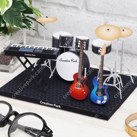 Miniature instrument set (Rock band) - Musical instruments - Decorative - Paper Craft - Canon Creative Park Decorative Paper Crafts, Pattern Sheet, Miniature Ideas, Music Crafts, Paper Doll House, Paper Model, Patterned Sheets, Paper Crafts Diy Kids, Toy Craft