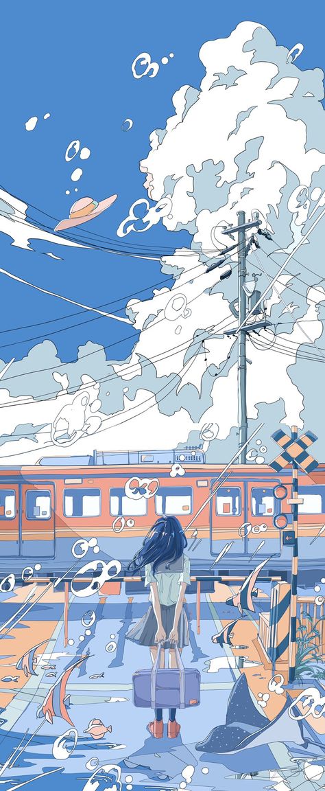 credit: @ichigoame1125 on twitter! Blue Wallpaper Aesthetic Anime, Anime Sky Aesthetic, Anime Sky Background, Aesthetic Anime Sky, Blue Anime Aesthetic Wallpaper, Anime Skies, Aesthetic Lofi Art, Image Bleu, Anime Inspiration