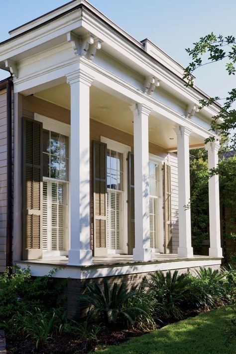 How one family found a new beginning in the Crescent City Louisiana Homes Exterior, Closed In Porch Ideas, Louisiana Architecture, Southern Houses, New Orleans Style Homes, Pretty Porches, New Orleans Garden District, New Orleans Architecture, Creole Cottage