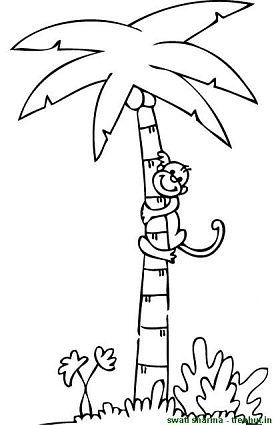 Monkey On Tree Drawing, Climbing A Tree Drawing, Hanging Monkey Template, Climbing Coconut Tree, Monkey Climbing Tree, Trees Coloring Pages, Coconut Tree Drawing, Palm Tree Printable, Jungle Drawing