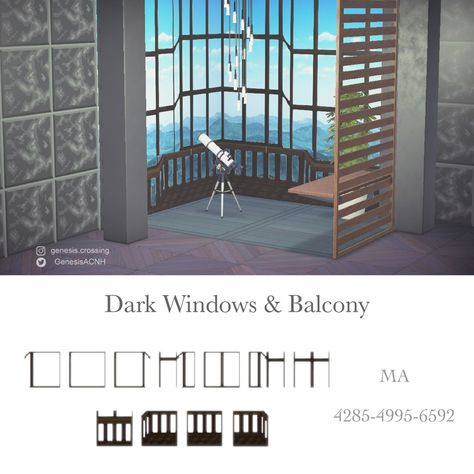 Genesis.Crossing on Twitter: "These are the same windows and balcony as my last post, but in dark colours! I’ve also played this dark version with the corner. If you have enough of regular shaped balcony, you can try out this corner placing too! I kind of like it being polygonal #ACNH #AnimalCrossingDesigns https://t.co/Qw9XsDUeyb" / Twitter Balcony Wall Design, Custom Design Animal Crossing, Design Animal Crossing, Acnh Custom Design, Conservatory Windows, Dark Stickers, Balcony Wall, Window Balcony, Dark Windows