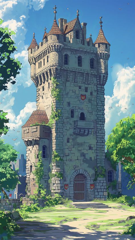 Fantasy Landscape Design, Medieval Concept Art, Fantasy Castle Art, Fortress Concept Art, Anime Architecture, Fairytale Town, Fantasy Buildings, Motifs Art Nouveau, Castle Illustration