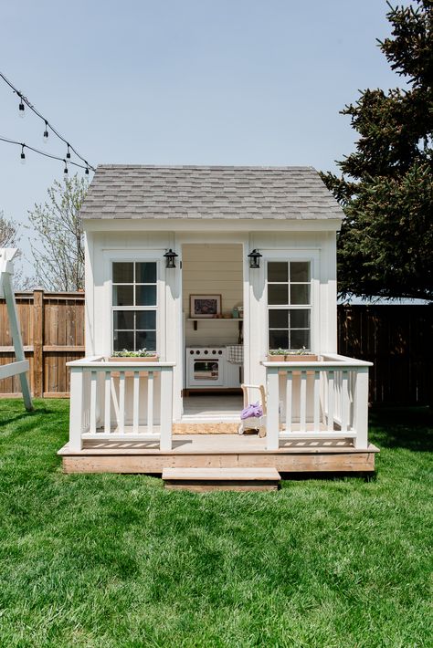 Custom Built Kids' Playhouse - Nick + Alicia Build Your Own Playhouse, Decorating A Playhouse, Playhouse Outdoor Makeover, Small Playhouse Interior Ideas Diy, Play Structure Makeover, Shed To Playhouse Kids, Play House Ideas Backyard, Girls Playhouse Outdoor, Shed Into Playhouse