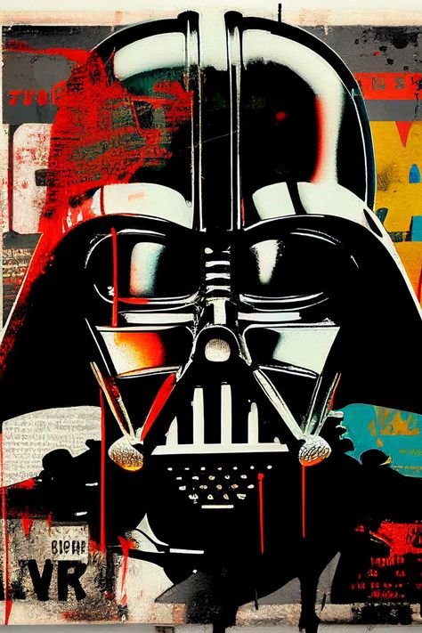 Darth Vader in Basquiat Style, a captivating Star Wars pop art print. Abstract galactic art with bold colors and expressive strokes. Inspired by Basquiat's unique style. Digital Download for easy access and printing. Adds a fresh and vibrant perspective to the Sith Lord. Striking addition to any space. Darth Vader Pop Art, Star Wars Digital Art, Star Wars Comic Art, Star Wars Pop Art, Basquiat Style, Galactic Art, Darth Vader Art, Pop Painting, Star Wars Art Print