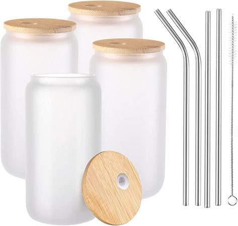 Frosted 16oz Sublimation Glass Cans Blanks with Bamboo Lids and Straws Set of 4 Soda Can Shaped Glass Cups (Frosted) Frosted Glass Cups, Fun Holiday Drinks, Sublimation Cups, Coffee Soda, Glass Cup Set, Soda Drinks, Drinking Jars, Glass Tumblers, Perfect Cocktails