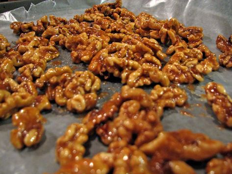 These candied walnuts are made with honey, brown sugar and butter make up a sticky candy coated goodness. Try this mixture on walnuts or any other nuts. | TheMountainKitchen.com Candied Walnuts Recipe, Candied Walnut Recipe, Sticky Candy, Walnuts Recipe, Mountain Kitchen, Wally World, Walnut Butter, Brown Sugar Recipes, Honey Walnut