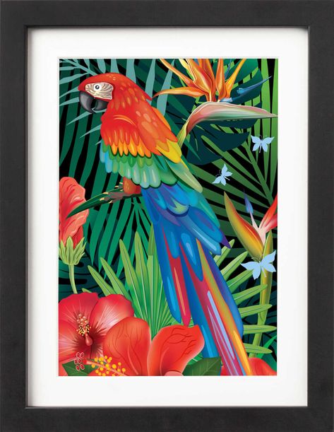 Tropical Jungle (Scarlet Macaw) by Art Now Collection | LUMAS Tropical Paintings Ideas Wall Art, Jungle Art Painting, Parrot Art Painting, Tropical Art Painting, Jungle Art Tropical, Paint Flowers On Canvas, Tropical Bird Painting, Beginners Canvas Painting, Pouring Acrylic Paint