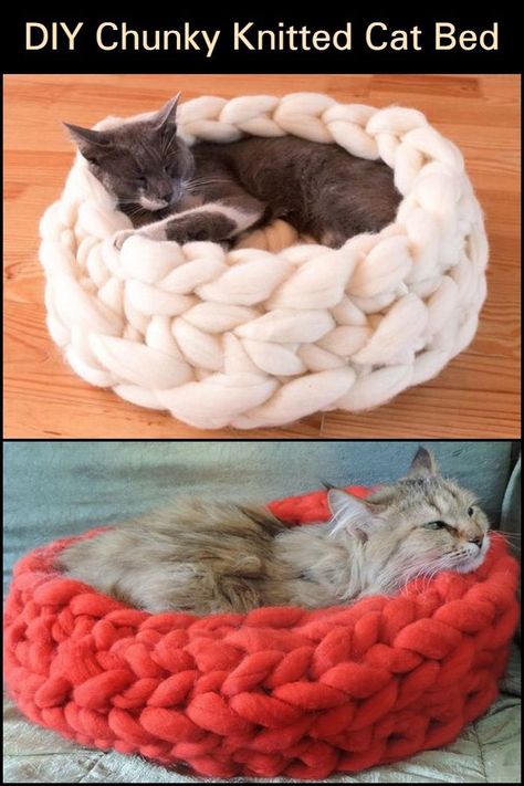 Hand Crochet Pet Bed, Cat Bed Knitting Pattern, Chunky Yarn Pet Bed, Hand Knit Dog Bed, Diy Crafts For Cats, Chunky Yarn Cat Bed, Easy Crochet Cat Bed, Pet Knitting Patterns, Crocheting With Chunky Yarn