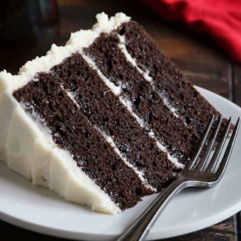 Chocolate Maple Cake - i am baker Chocolate Cake With White Frosting, Chocolate Cake Moist, Slice Of Chocolate Cake, Maple Cake, Coconut Dessert, Amazing Chocolate Cake Recipe, I Am Baker, Brownie Desserts, White Frosting