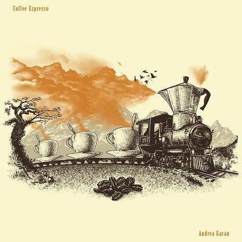 coffee train Coffee Express, Coffee Illustration, Coffee Shop Design, Coffee Design, Coffee Cafe, Espresso Coffee, Coffee Love, Coffee Humor, Coffee Art