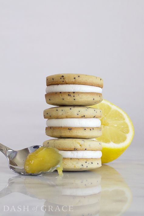 Poppy Seed Dessert, Lemon Butter Cookies, Sandwich Cookies Filling, Cookie Sandwich Recipes, Lemon Poppy Seed, Lemon Poppy, Buttercream Recipe, Lemon Poppyseed, Lemon Cookies