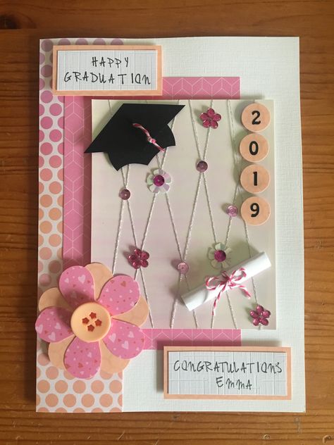 Handmade personalised graduation card made using coordinating papers, gems, sequins, twine and a button Handmade Graduation Cards, Graduation Cards Handmade, Happy Graduation, Kindergarten Graduation, Graduation Card, Kids' Crafts, Hand Of Cards, Graduation Cards, Grad Gifts