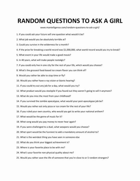 82 Random Questions to Ask a Girl - Fun and unexpected questions. Friend Quizzes, Random Questions To Ask, Questions To Ask A Girl, Clever Pick Up Lines, Good Questions To Ask, Text Conversation Starters, Snapchat Story Questions, Deep Conversation Topics, Conversation Starter Questions