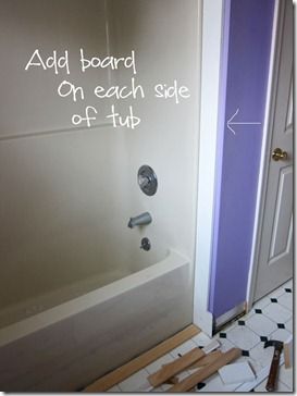 frame-tub-with-boards Bathroom Tub Remodel, Bathtub Makeover, Tub To Shower Remodel, Beadboard Bathroom, Top Bathroom Design, Bathtub Surround, Small Shower Remodel, Decorative Molding, Diy Bathroom Makeover