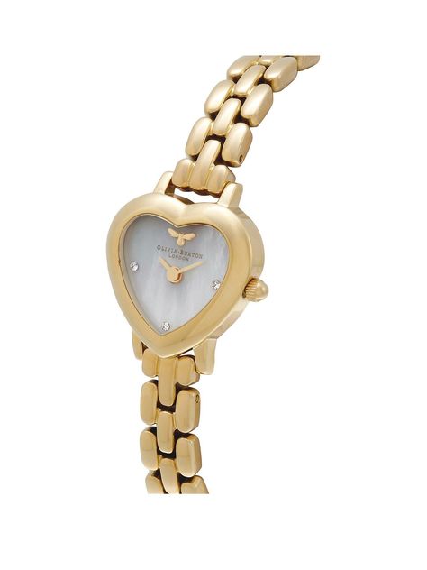 Gold Watches Aesthetic, Gold Heart Watch, Tiny Watch, Heart Shaped Watch, Pearl Gold Bracelet, Olivia Burton Watch, Meant To Bee, Pearl Watch, Heart Watch