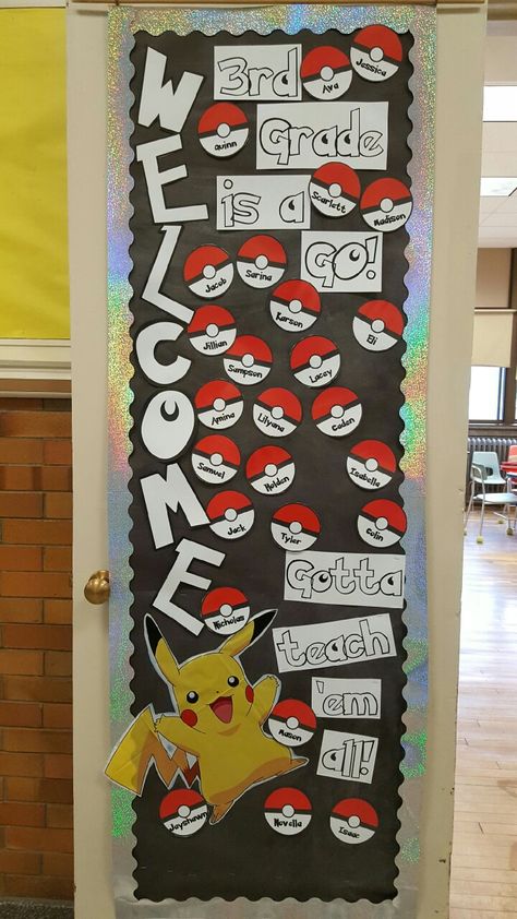 Pokémon welcome classroom door Anime Classroom Decoration, Anime Theme Classroom, Naruto Classroom Theme, Anime Themed Classroom, Anime Classroom Decor, Elementary Classroom Door Ideas, Game On Classroom Door, Pokemon Door Decorations, Pokemon Classroom Decorations