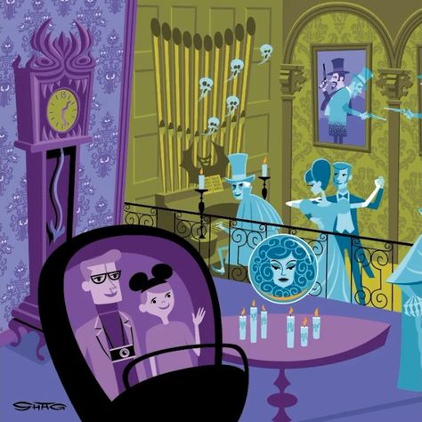 Josh Agle on Instagram: “Disneyland’s Haunted Mansion is celebrating its 50th Anniversary this week. I’ve designed art and merchandise for the VIP events on August…” Haunted Mansion Art, Shag Art, Disneyland Scrapbook, Disneyland Art, Mansion Art, Jerrod Maruyama, Haunted Mansion Halloween, Haunted Mansion Disneyland, Foolish Mortals