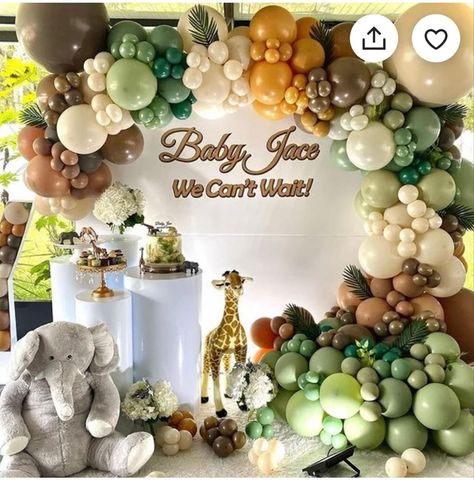 Green Balloon Garland, Jungle Safari Theme, Safari Baby Shower Boy, Safari Balloon, Jungle Balloons, Baby Shower Balloon Arch, Jungle Thema, Jungle Theme Birthday, Kids Birthday Party Decoration