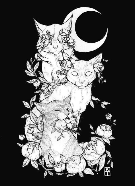 Evil Cat, Witch Tattoo, Cat Tattoo Designs, Sketch Tattoo Design, Tattoos Skull, Halloween Tattoo, Tattoo Art Drawings, Halloween Tattoos, Animal Tattoos