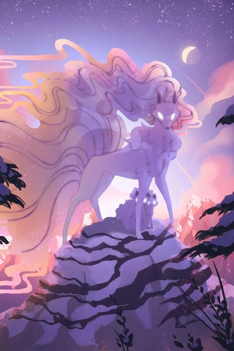 Alolan Ninetales and Vulpix by roshambaux. Ninetales Pokemon, Cute Pokemon Pictures, Cute Fantasy Creatures, Cute Pokemon Wallpaper, Creature Drawings, Fantasy Creatures Art, Pokemon Drawings, Anime Animals, Mythical Creatures Art