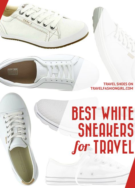 best-white-sneakers-for-travel White Walking Sneakers, Sneakers With Dresses 2023, White Sneakers Travel Outfit, Cute White Tennis Shoes For Women, Dressy White Sneakers, Classic Tennis Shoes, Best White Sneakers For Travel, Comfortable Sneakers For Walking, Best Casual Sneakers Women