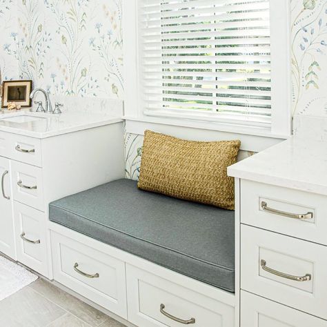 Bathroom Storage Bench, Built In Window Seat, Bathroom Seat, Bathroom Bench, The Family Handyman, Bathroom Furniture Storage, Seating Ideas, Built In Cabinet, Chair Stool