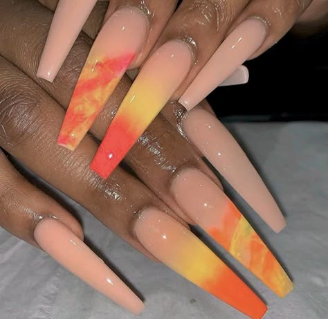 Yellow Acrylic Nails, Nails Moon, Drip Nails, Ombre Acrylic Nails, Exotic Nails, Long Acrylic Nails Coffin, Coffin Nails Long, Nail Swag, Bling Acrylic Nails