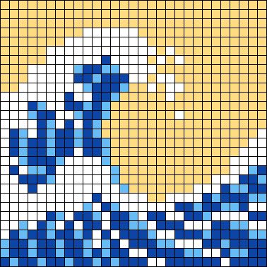 Alpha pattern #26588 variation #164711 | BraceletBook Wave Crochet, Wave Crochet Pattern, Pixel Art Summer, Wave Pixel Art, The Great Wave Pixel Art, Pixel Ocean, The Wave Pixel Art, Pixelated Art, Ocean Pixel Art