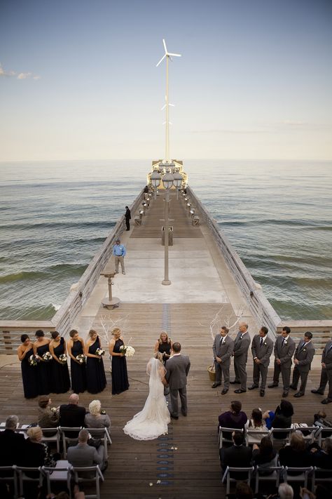 Such a gorgeous day for a wedding at Jennette's Pier! Jennette's Pier Wedding / Outer Banks Wedding / Photo by Genevieve Stewart http://www.ncaquariums.com/jennettes-pier-plan-your-event #jennettespierwedding #beachwedding #obx Pier Wedding, Yacht Wedding Ideas, Obx Beach, Obx Wedding, Destination Wedding Ceremony, Yacht Wedding, Boat Wedding, Honeymoon Photos, Outer Banks Wedding