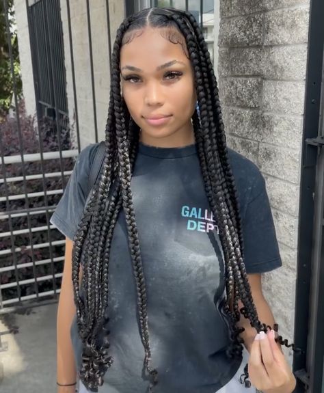 Box Braids Hairstyles Medium Large, Long Coi Leray Braids, Long Jumbo Knotless Braids, Jumbo Knotless Box Braids With Curls, Knotless Box Braids Jumbo, Knotless Jumbo Box Braids, Jumbo Braids For Black Women, Big Knotless Braids, Large Knotless Braids Hairstyles