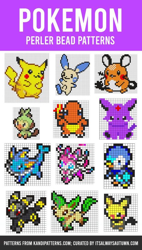 The GIANT list of Perler Bead Patterns {fuse beads, melty beads} - It's Always Autumn Melty Bead Patterns Pokemon, How To Make Pokemon Crafts, Pokemon Bead Art, Crazy Perler Bead Patterns, Fuse Beads Ideas Cute And Easy, Fuse Bead Patterns Minecraft, Pokemon Fuse Bead Patterns, Peeler Bead Pokémon, Perler Pokemon Pattern