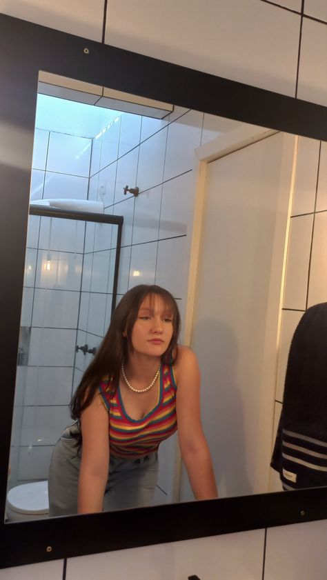 #mirror photo #aesthetic #bathroom Leaning Over Sink Reference, Bathroom Mirror Reference, Looking Into Mirror Drawing Reference, Person Looking In Mirror Reference, Looking In Mirror Reference, Girl Looking In Mirror, Mirror Photo Aesthetic, Bathroom Mirror Pics, Bathroom Mirror Aesthetic