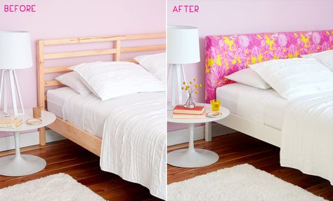 DIY Upholstered Headboard Diy Ikea Headboard, Tarva Bed Frame Painted, Tarva Bed Frame Hack, Headboard Transformation, Ikea Bedframe, Tarva Bed Frame, Tarva Bed, Bed Frame Hack, Ikea Bed Frames