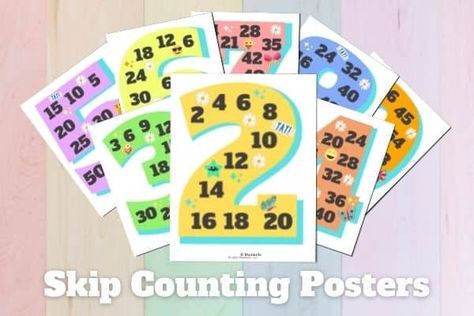 Free Printable Skip Counting Posters 2-9 Free Skip Counting Printables, Skip Counting Posters, Counting In 2s 5s 10s, Counting By 2s Activities, Number Posters Free, Skip Counting Puzzles, Counting In 2s, Skip Counting Activities, Skip Counting By 2