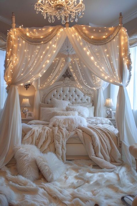 Canapes Bed, Cool Beds For Adults, Elegant Canopy Bed, Romantic Canopy Bed, Canopy Curtain Ideas, Corner Canopy Bed, Beds With Canopy, Lana Bedroom, Canopy Bed With Curtains