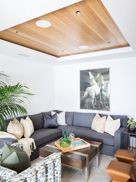 BLACKBAND_DESIGN_EMERALD_BAY_RECESSED_WOOD_CEILING Wood Tray Ceiling, Simple Ceiling Design, Emerald Bay, Ceiling Design Living Room, Ceiling Design Bedroom, Wooden Ceilings, False Ceiling Design, Wood Ceilings, False Ceiling