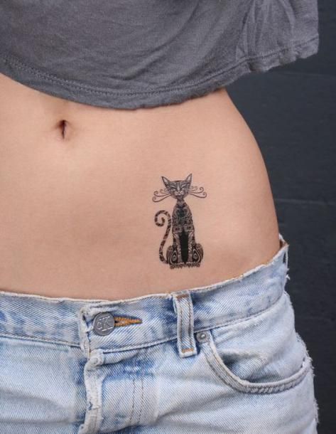 Cute cat tattoo on belly. It's a sexy tattoo idea for a woman. A nice variant for the first tattoo. Style: Black and Gray. Color: Black. Tags: First, Creative Tattoos For Women Cat, Cat Tatoos, Cat Tats, Bum Tattoo, Kitty Tattoos, Cute Cat Tattoo, Cat Tattoo Designs, Cat Tattoos, Small Hand Tattoos