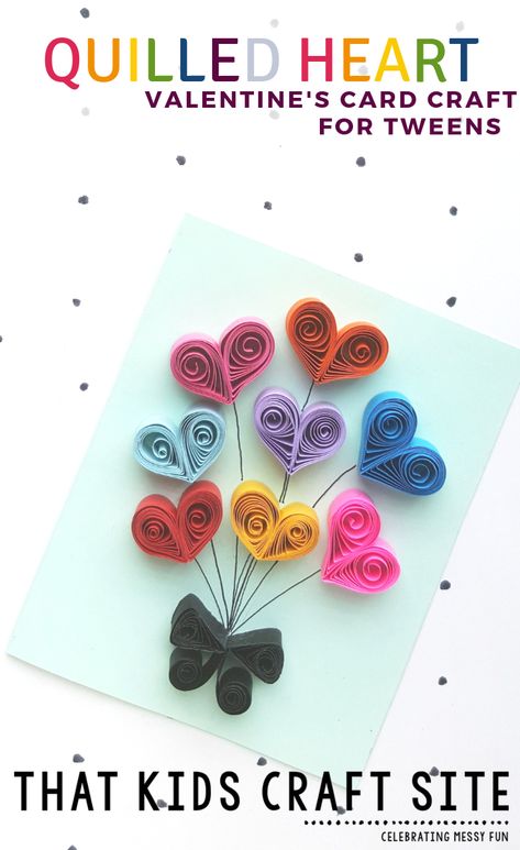 Paper Quilling Heart Card Valentine's Day Craft for Tweens - Crafts for Kids - ThatKidsCraftSite.com Quilled Hearts, Quilling Birthday Cards, Valentine Card Crafts, Neli Quilling, Paper Quilling For Beginners, Paper Quilling Flowers, Paper Quilling Cards, Paper Quilling Jewelry, Quilling Christmas