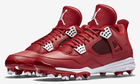 Air Jordan 4 Cleats Red White Custom Baseball Cleats, Custom Football Cleats, Jordan Cleats, Cleats Baseball, American Football Cleats, Brain Storming, Fake Friend, Jordan 4 Red, Jordan 4’s