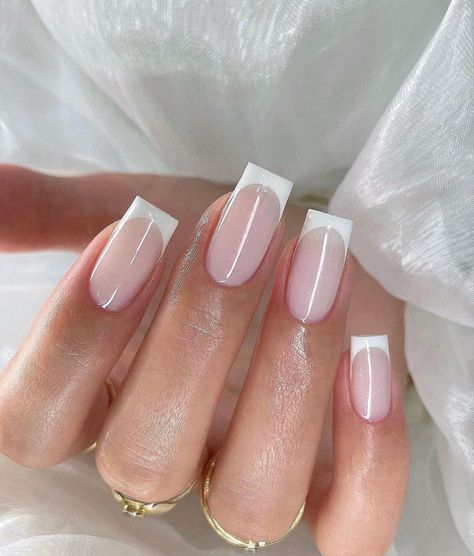 Nail Inspo Short French, Clean French Tip Nails, French White Tip Nails, Square Nails 2023, Short Square Nails French Tip, Plain Nail Designs, Classic Acrylic Nails, Pretty Square Nails, Deep French Tip Nails