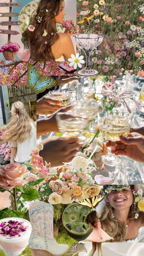 Birthday Party Mood Board, Garden Party Moodboard, Mood Board Party, Picnic Style Birthday Party, Spring Party Theme, Spring Party Aesthetic, Party Mood Board, Ariana Grande Midsommar Party, Flower Aesthetic Birthday Party