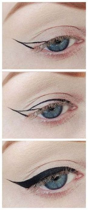 Deliniado gatinho♡ (Nova Pasta) Simple Eyeliner Tutorial, Step By Step Eyeliner, Eyeliner Tutorials, Teknik Makeup, Eyeliner Flick, Perfect Winged Eyeliner, Eye Makeup Cosmetics, Mekap Mata, Winged Eyeliner Tutorial