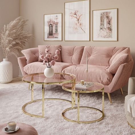 Rosa Sofa, Coffee Table Decor Living Room, Black Living Room Decor, Pink Couch, Gold Living Room, Living Room Decor Colors, Pink Living Room, Living Room Decor Cozy, Cozy Decor