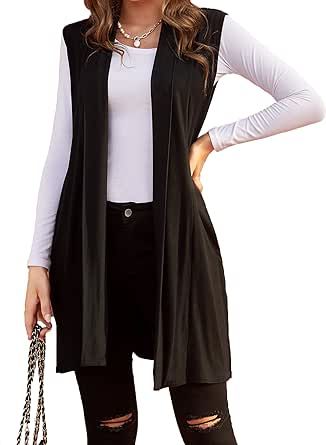 Beyove Womens Long Vests Sleeveless Draped Lightweight Open Front Cardigan Layering Vest with Side Pockets Cardigan Layering, Womens Long Vest, Dressy Vest, Long Sleeveless Vest, Vest Outfits For Women, Lightweight Open Front Cardigan, Vest Layering, Stylish Outfits For Women Over 50, Cool Coats