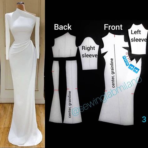 Asymmetrical gown with drape - Sewing Lab Milano Gown With Drape, Pillows Sewing, Asymmetrical Gown, Haine Diy, Fashion Design Patterns, Kleidung Diy, Couture Sewing, Diy Sewing Clothes, Clothes Sewing Patterns