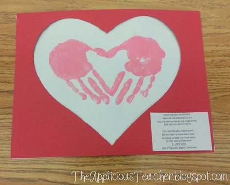 How cute is this hand print craft for Valentine's day? Just paint student's hands and place with in a heart pattern. There's cute free poem that goes with it too! Holiday Crafts Preschool, Holiday Crafts Kindergarten, Valentines Day Poems, Preschool Valentines, February Valentines, Hand Prints, Valentine Crafts For Kids, Handprint Craft, Handprint Crafts