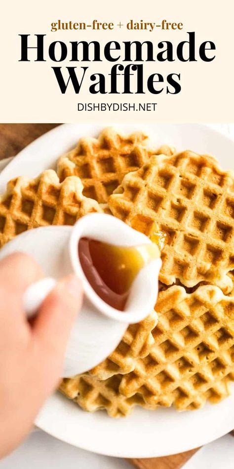 These easy gluten-free waffles are crispy and golden outside, and light and airy on the inside. Perfect for breakfast, brunch or dessert! Dairy-free too. Gluten Free Waffle Recipe Easy, Dairy Free Waffles Easy, Gluten Free Oat Waffles, Fluffy Gluten Free Waffles, Gluten Free Waffle Recipe, Gf Pumpkin Waffles Gluten Free, Dairy Free Waffles, Gluten Free Waffles, Homemade Waffles