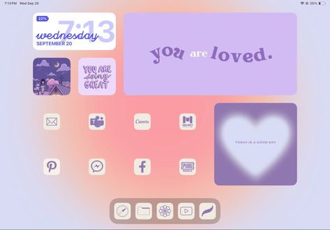 AESTHETIC CUTE IPAD CUSTOMIZATION Customizing Ipad Homescreen, Home Screen Layout Purple, Ipad Layout Purple, Ipad Homescreen Ideas Purple, Ipad Customization Home Screen, Ipad Home Screen Layout Aesthetic, Tablet Theme, Aesthetic Ipad Homescreen Layout, Homepage Ideas