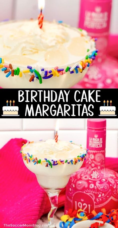 Party in a glass! This birthday cake margarita is a fluffy fiesta of tequila, chocolate vodka, whipped cream & cake mix magic! It’s the perfect way to celebrate (or just treat yourself)! Try this delicious margarita recipe today! Birthday Cake Margarita, Vodka Whipped Cream, Whipped Cream Cake, Chocolate Vodka, Whipped Cream Cakes, Traditional Margarita, Decadent Food, Frozen Birthday Cake, Best Cocktail Recipes